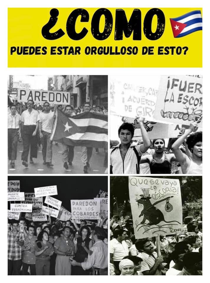 Collage de manifestaciones políticas en Cuba con pancartas