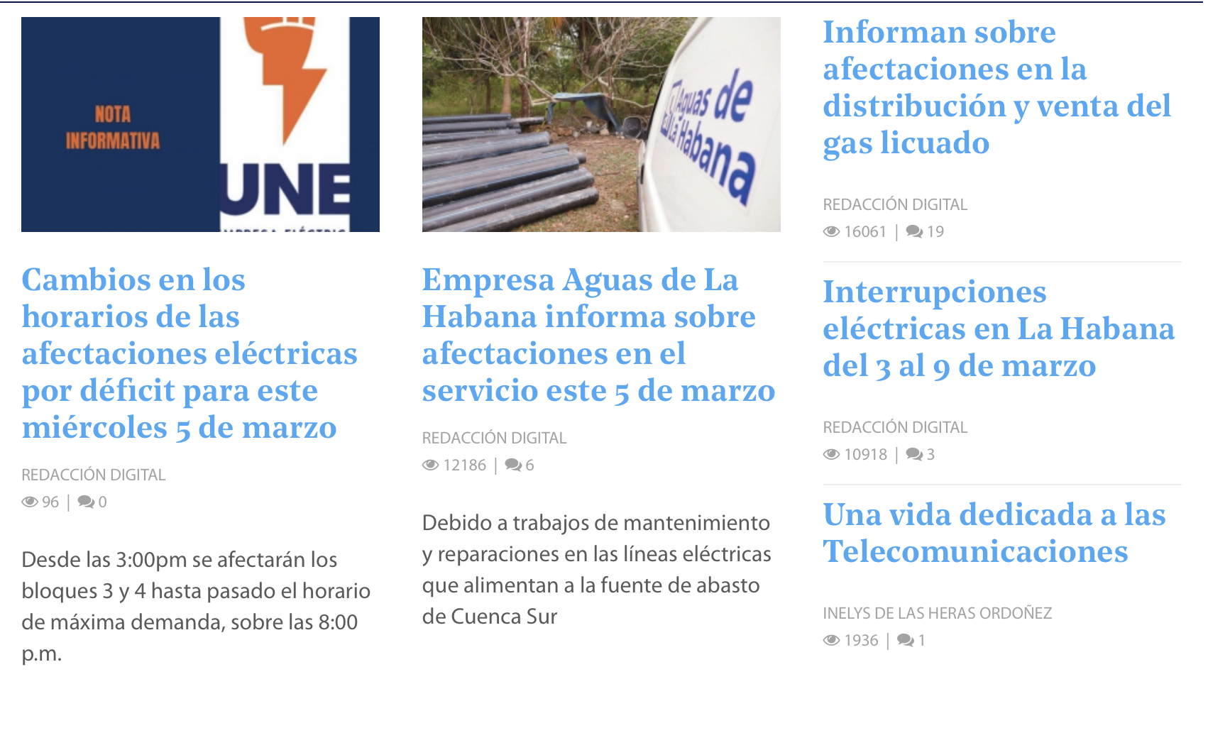 Noticias sobre afectaciones eléctricas y gas en La Habana