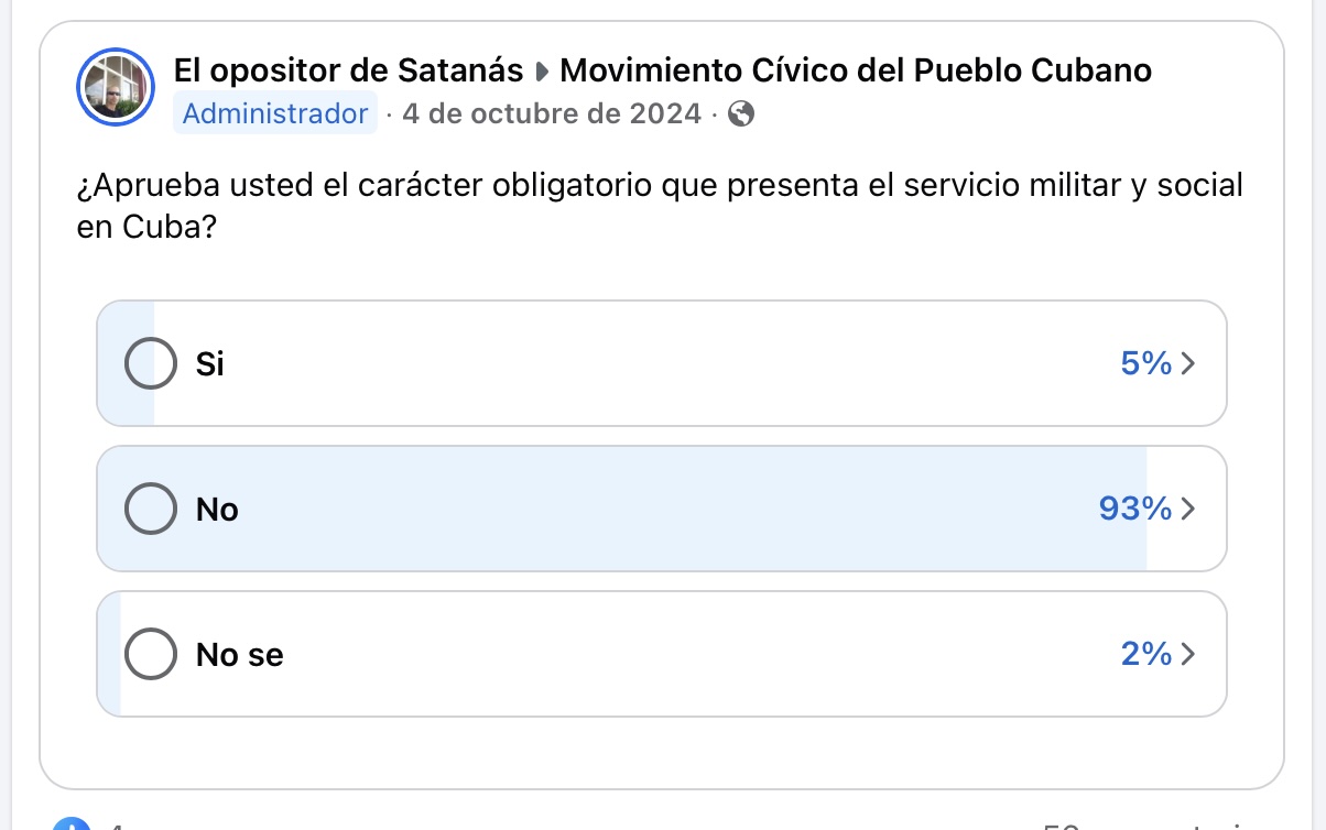 Encuesta Facebook sobre servicio militar obligatorio en Cuba