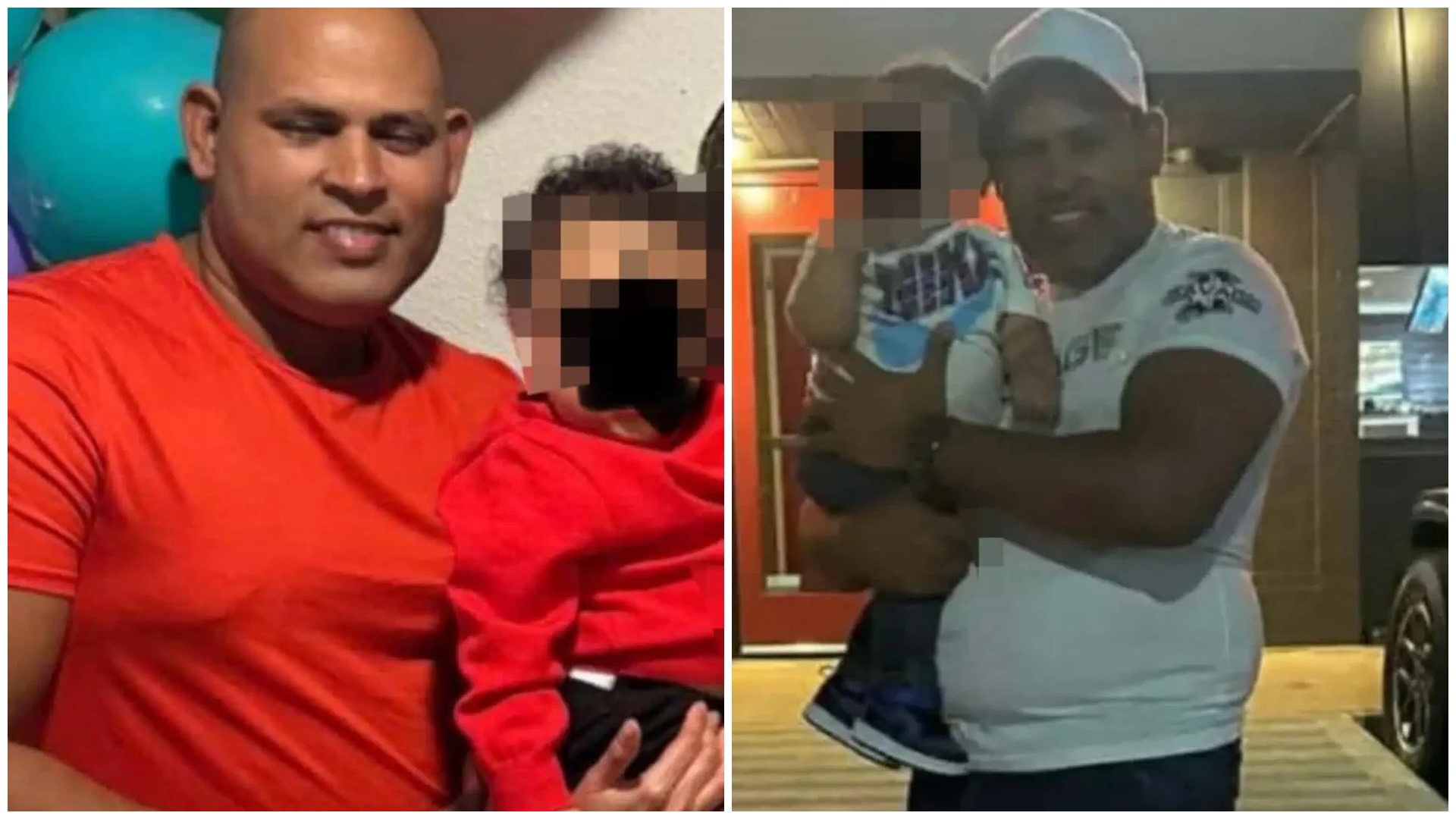 Hombre con niños en dos fotografías diferentes.