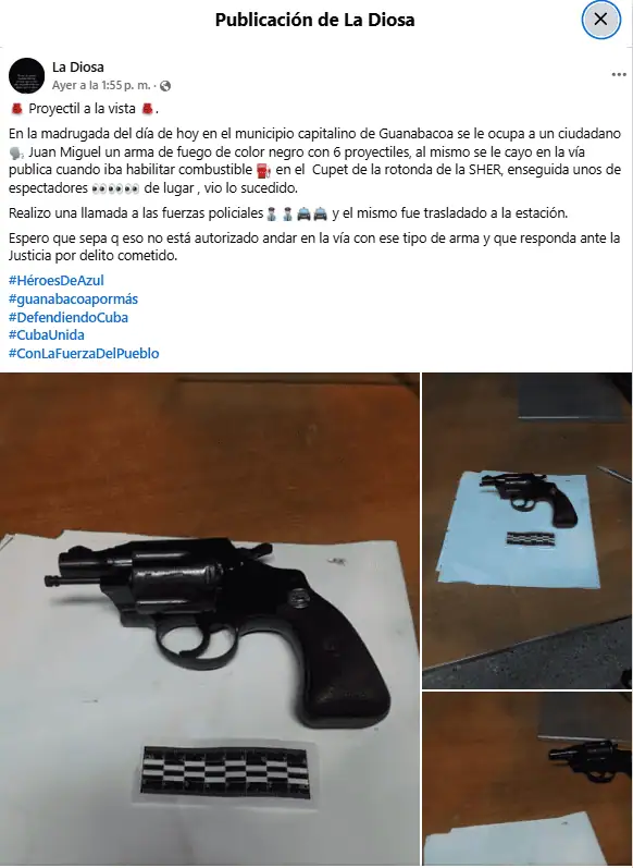 Revólver negro incautado en Guanabacoa, Cuba.