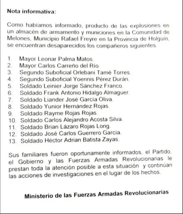 Documento oficial listando soldados desaparecidos