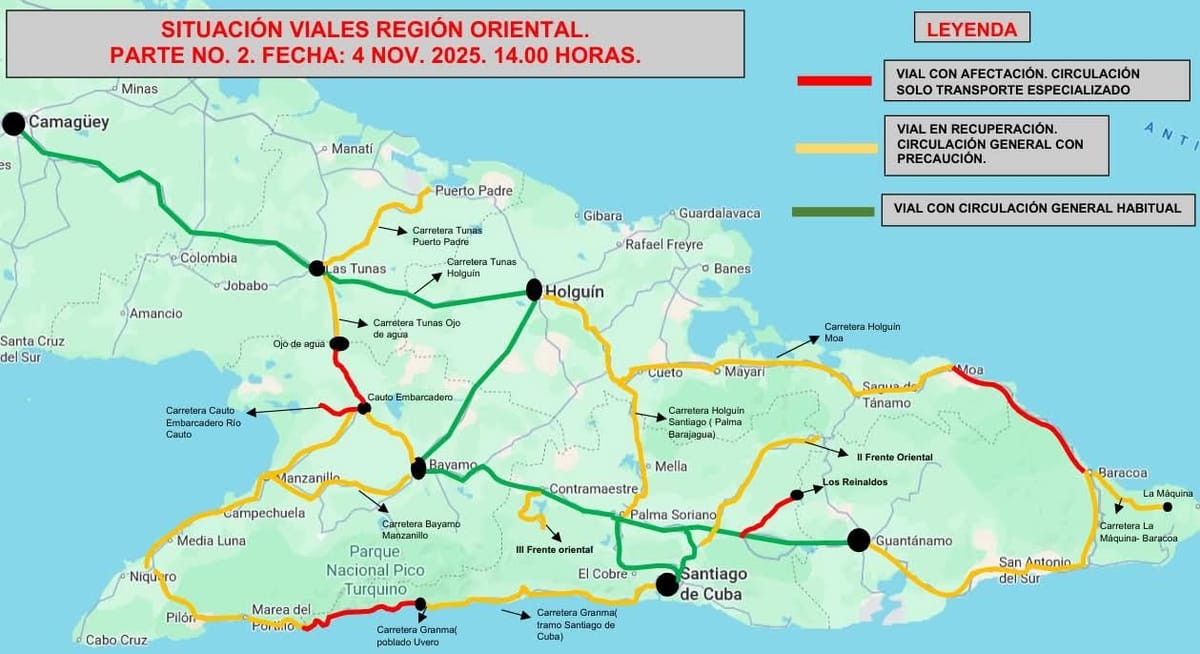 Actualizan estado de las vías en Granma tras el paso del huracán Melissa