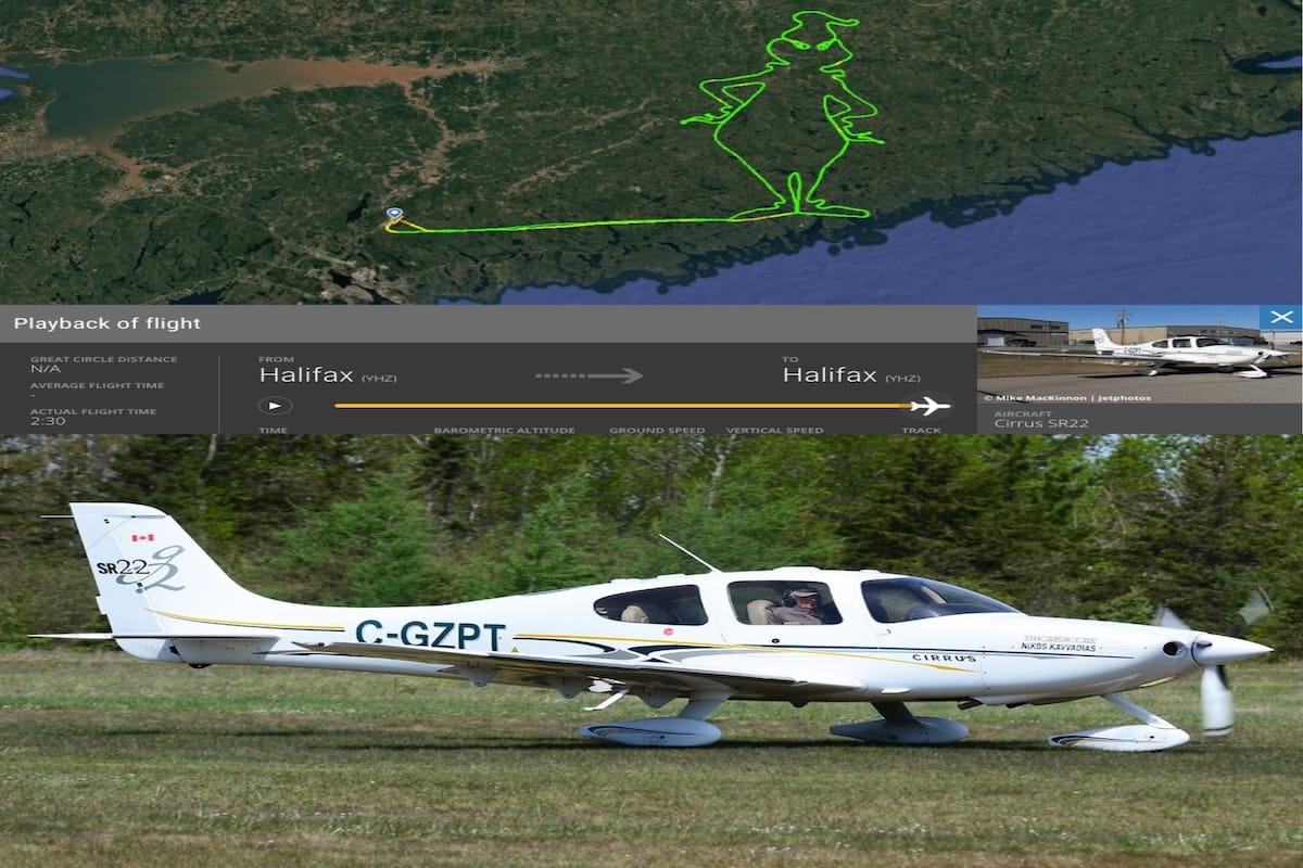 Piloto dibuja al Grinch en el cielo utilizando la ruta de vuelo de una aeronave ligera