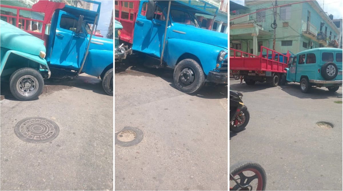 Camión irrumpe señal de tránsito y provoca accidente en el corazón de Centro Habana