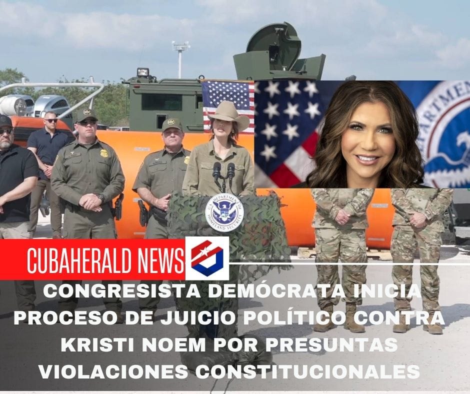 Congresista demócrata inicia proceso de juicio político contra Kristi Noem por presuntas violaciones constitucionales