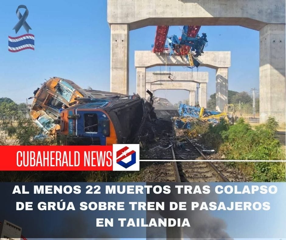 Al menos 22 muertos tras colapso de grúa sobre tren de pasajeros en Tailandia