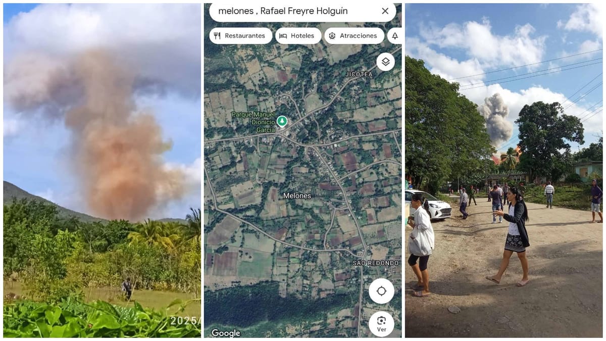 Personas observan humo denso en pueblo y mapa