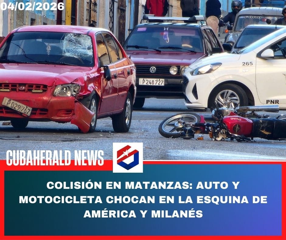 Colisión en Matanzas: Auto y motocicleta chocan en la esquina de América y Milanés