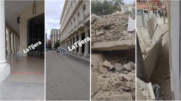 Secuencia de imágenes mostrando daños urbanos y escombros