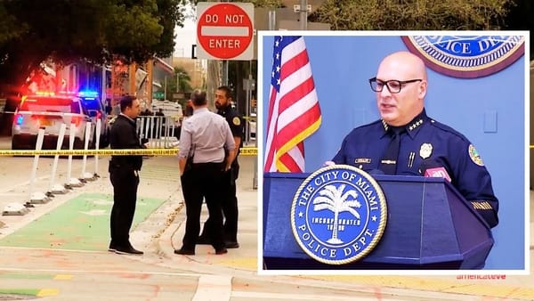 Policía en escena de incidente y conferencia de prensa