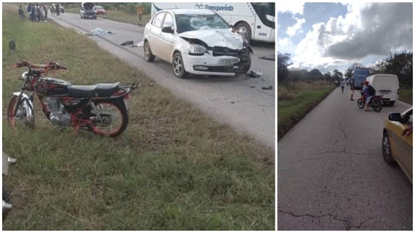 Accidente de tráfico con coche y moto dañados