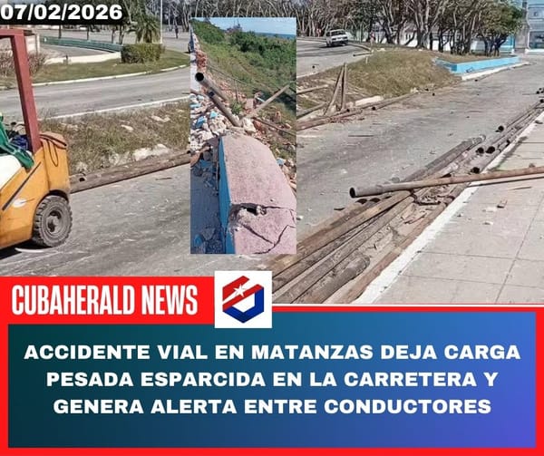 Accidente vial en Matanzas deja carga pesada esparcida en la carretera y genera alerta entre conductores
