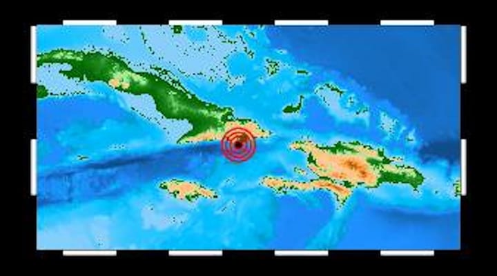 Mapa del Caribe con epicentro de terremoto