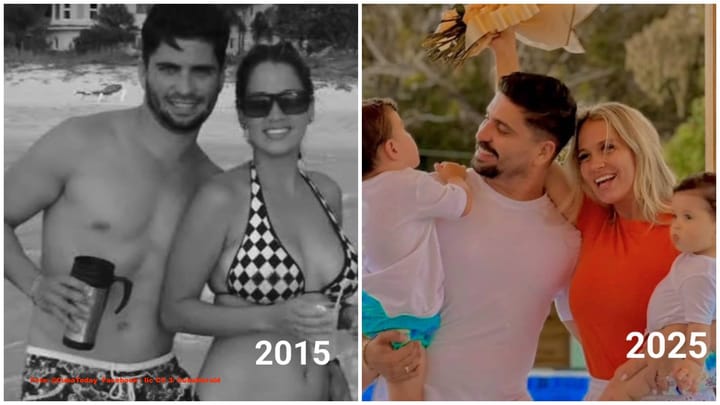 Familia sonriente en la playa, 2015 y 2025