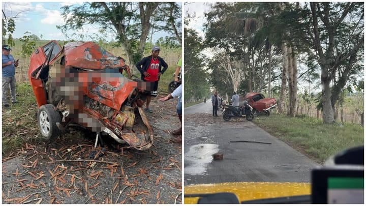 Accidente de coche en carretera rural
