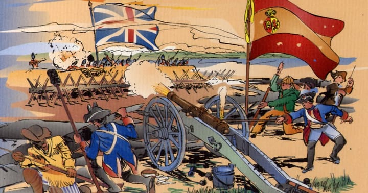 Ilustración combate con banderas española y británica