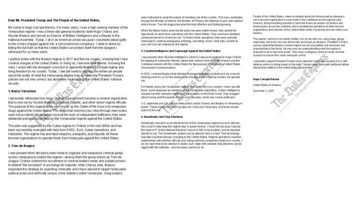 Exjefe de inteligencia venezolano relata presuntas operaciones de narcoterrorismo y cooperación cubana en carta enviada desde EE.UU.