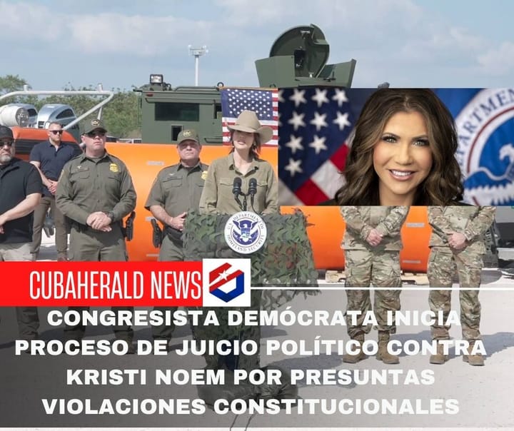 Congresista demócrata inicia proceso de juicio político contra Kristi Noem por presuntas violaciones constitucionales