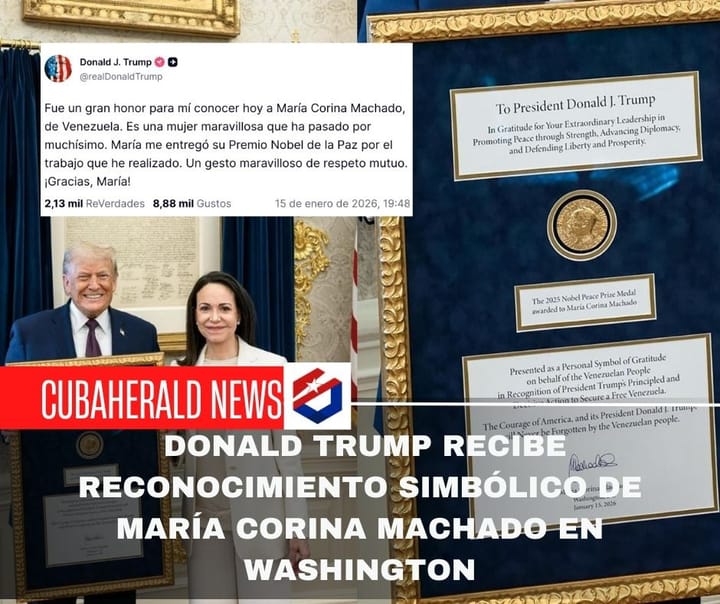 Donald Trump recibe reconocimiento simbólico de María Corina Machado en Washington