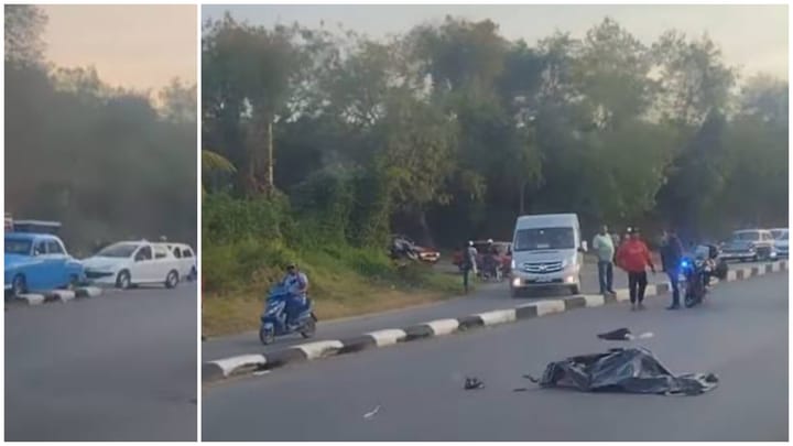 Accidente en carretera con vehículos y motoristas presentes.