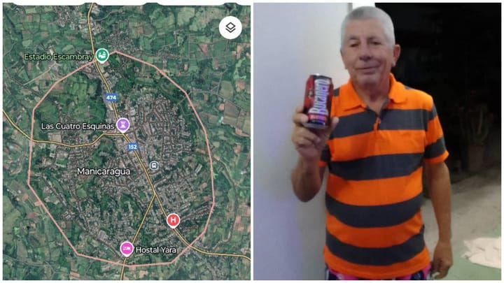 Mapa de Manicaragua y hombre con lata.