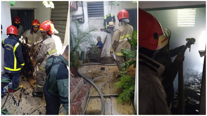 Bomberos trabajando en escena de incendio