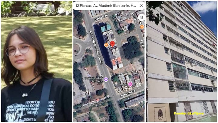 Chica, mapa aéreo y edificio de apartamentos