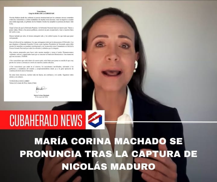 María Corina Machado se pronuncia tras la captura de Nicolás Maduro y llama a una transición democrática inmediata