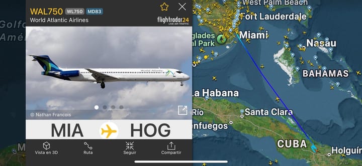 Vuelo de Miami a Holguín en avión World Atlantic.